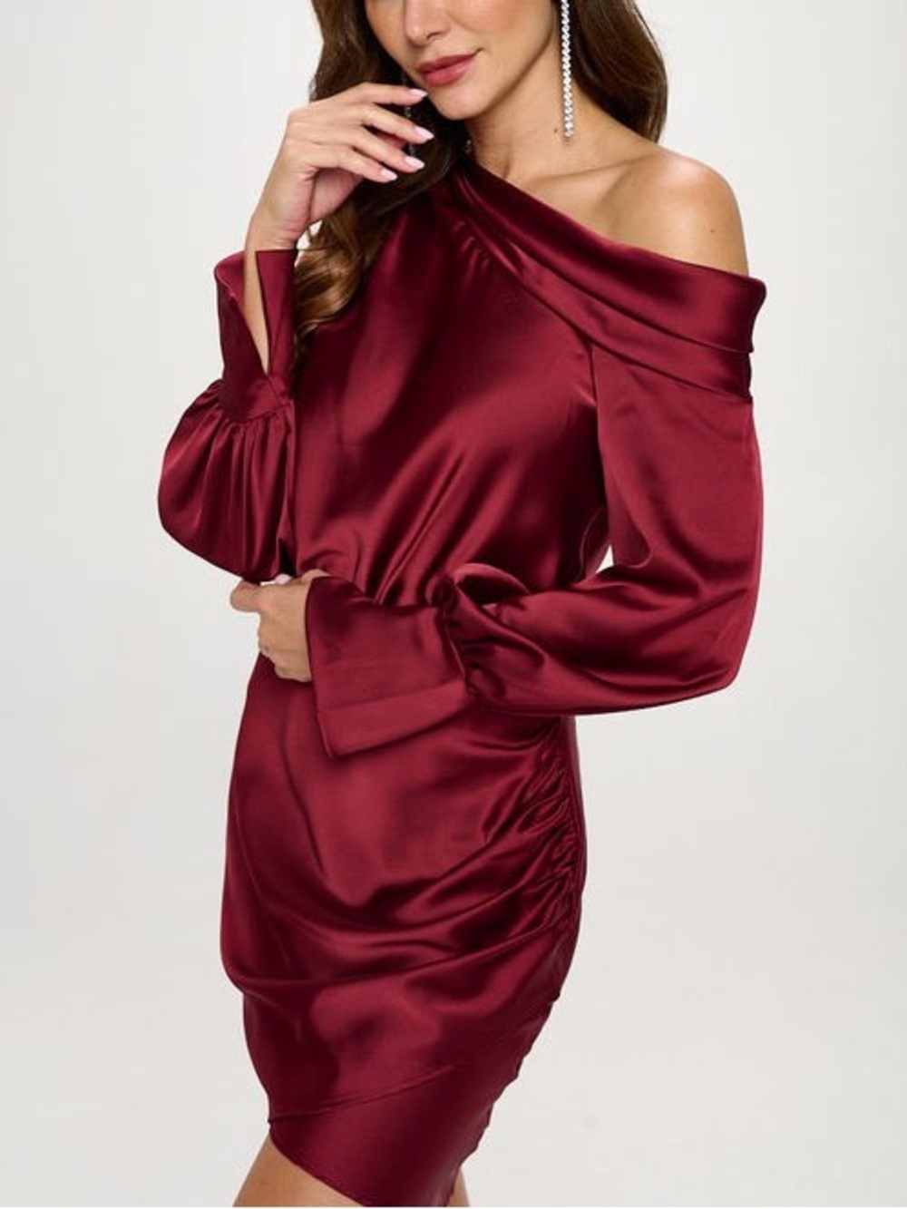 Renee C. Satin Off Shoulder Dress